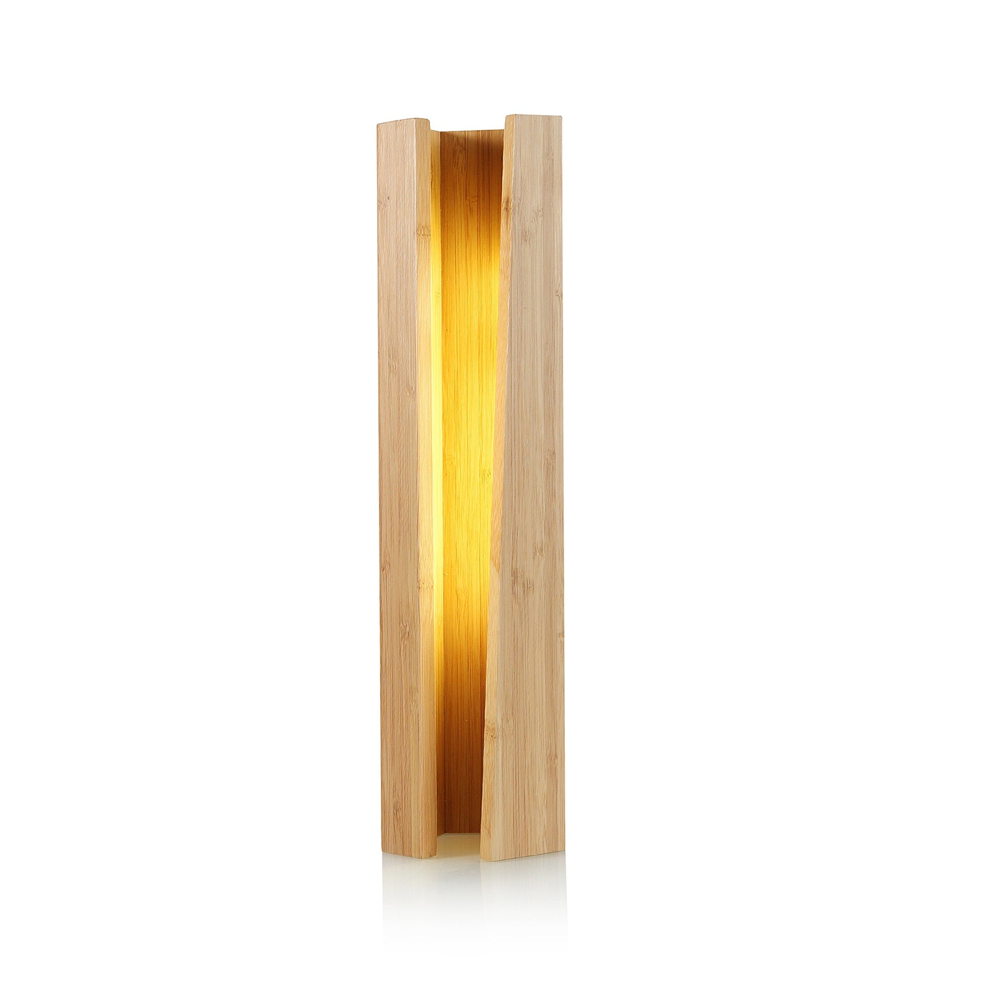 Wooden lamp with a warm glow on a white background