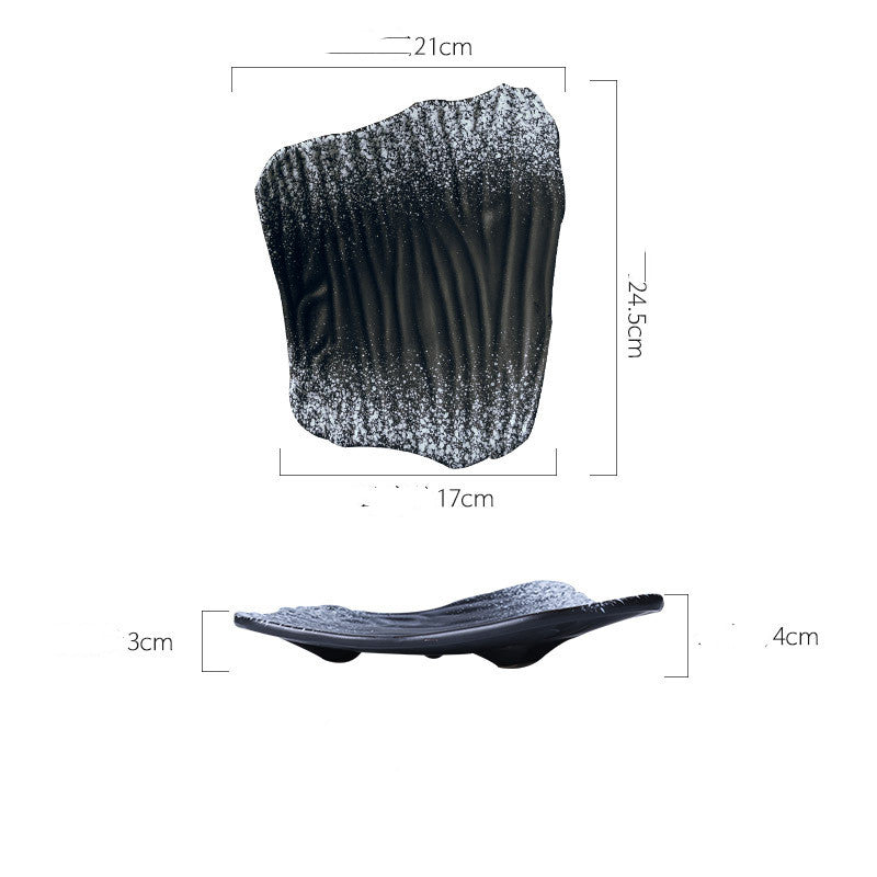 Black textured product with dimensions on a white background