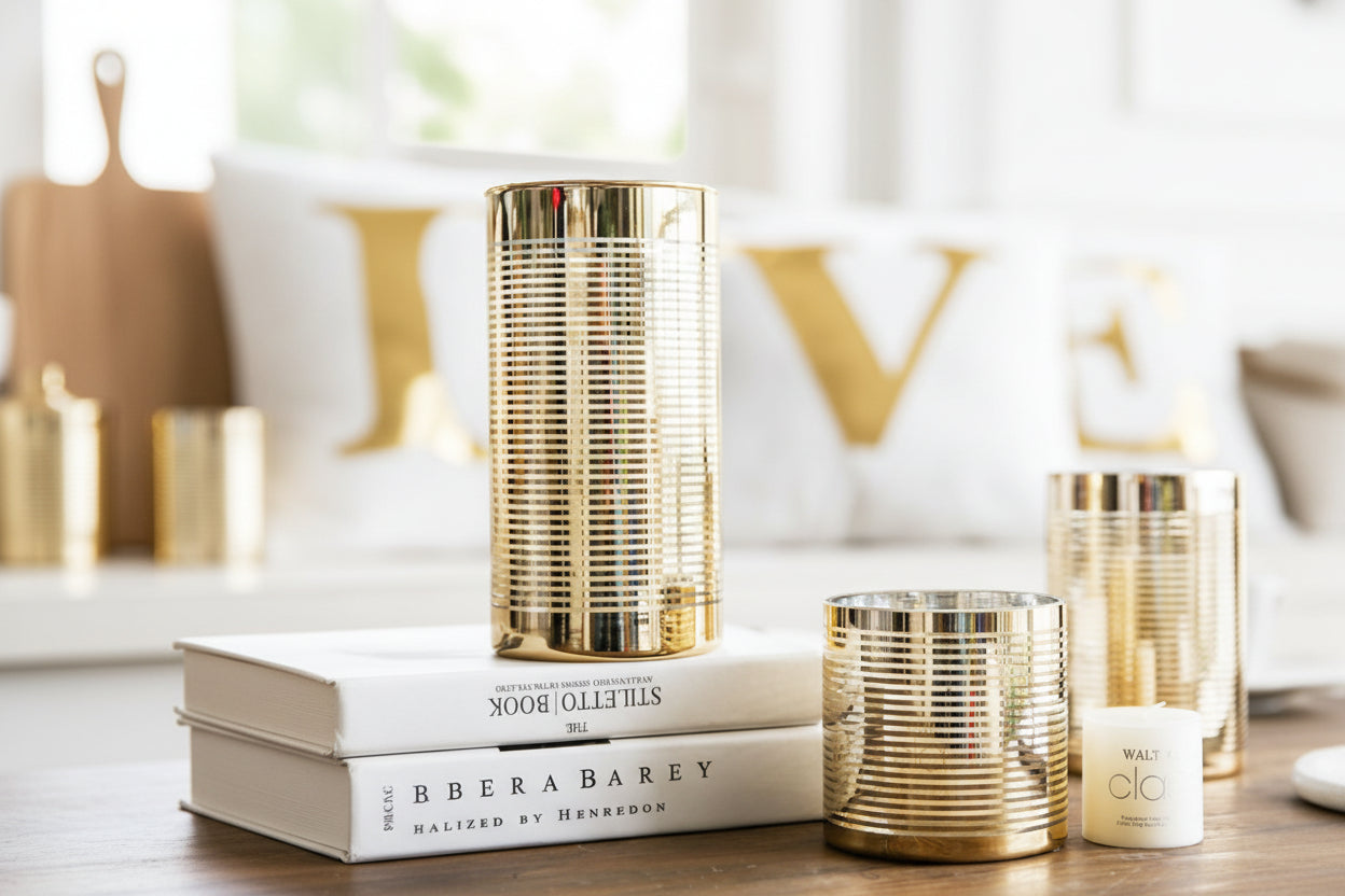 Aurelo Gold-Etched Glass Candle Holder | Homio Domus