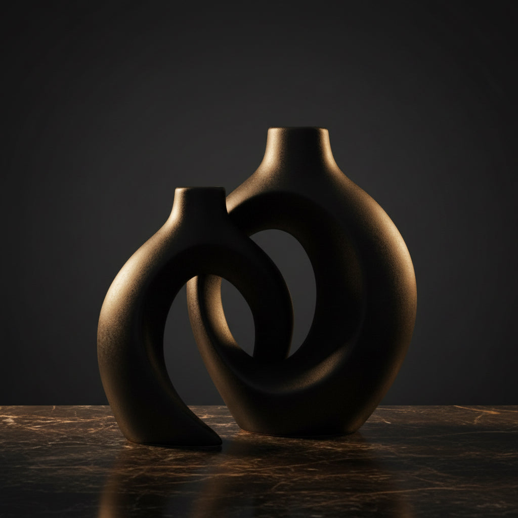 Abstract bronze sculpture on a dark background